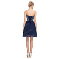 Grace Karin Sexy Damas sin tirantes con cuentas de gasa corta vestido de dama de honor azul marino 2015 CL6049-1